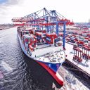 Handling of a COSCO container ship at Container Terminal Tollerort.