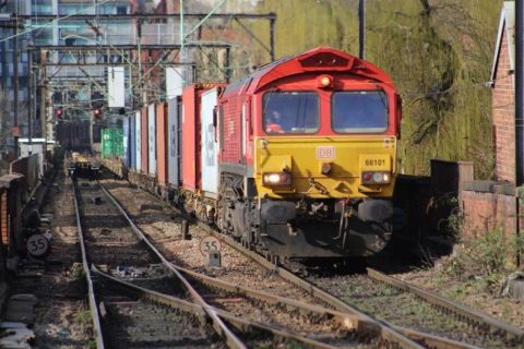 Intermodal train on Manchster's Castlefield Corridor