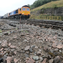 Ground level shot of Aggregates train at Dove Holes quarry