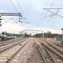 looking down the new tracks at Carstairs from a vantage point in the middle of the tracks