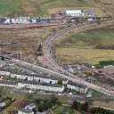 Aerial shot of Carstairs Junction showing work underway to renew the tracks