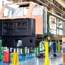 Bodyshell of a class 93 tri-mode locomotive in the Stadler workshops in Spain