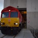 First steel train in new facility London Thamesport, operated by DB Cargo UK for Tata Steel. Photo credit: DB Cargo UK