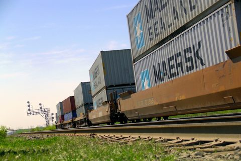 Double stack intermodal train in America