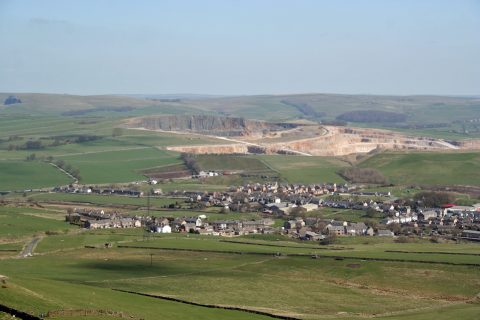 Aerial shot of Dove Holes quarry complex in the High Peaks