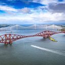 Aerial image of the Forth Bridge looking upstream to Rosyth