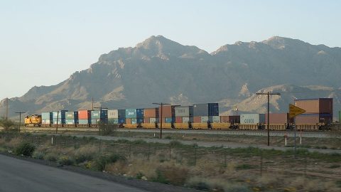 Freight double-stack train in USA, source: Wikipedia