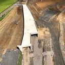 Aerial view of the access tunnel at the north end of the Northampton rail freight terminal which is under construction - the West Coast Main Line is shown to the left