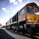 Class 66 locomotive at the head of an intermodal train at Felixstowe