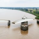 Swing bridge at Goole swinging over the River Ouse