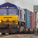 Intermodal train from Felixstowe in close up at Ely in Cambridgeshire