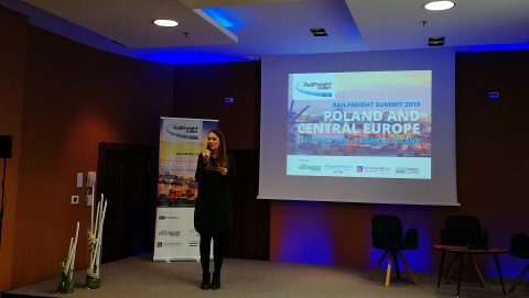 Majorie van Leijen speaks at RailFreight Summit 2019, source: RailFreight