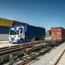 Road truck at a rail freight terminal