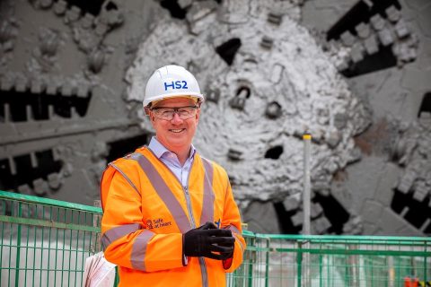 portrait of HS2 CEO Mark Thurston in front of a TBM