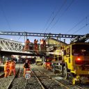 Network Rail engineers on the line in December