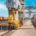 Rail minted gantry crane on the quayside at London Gateway