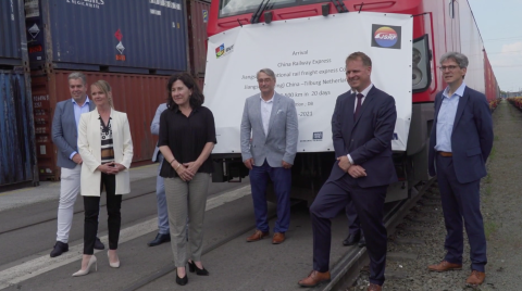 Freight train from China arrives at the GVT terminal in Tilburg