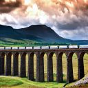 Train of Tarmac wagons crossing Ribblehead Viaduct