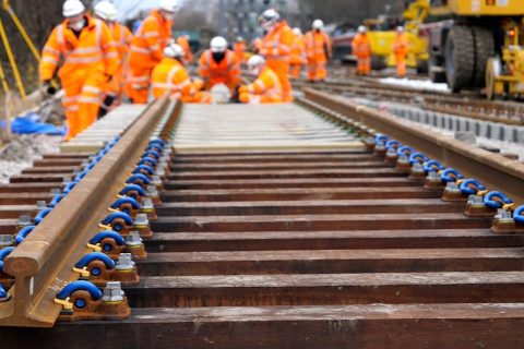 Track level view of workers on the railway