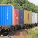 Trimley Branch Line container train leaving Felixstowe. Photo: Geof Sheppard