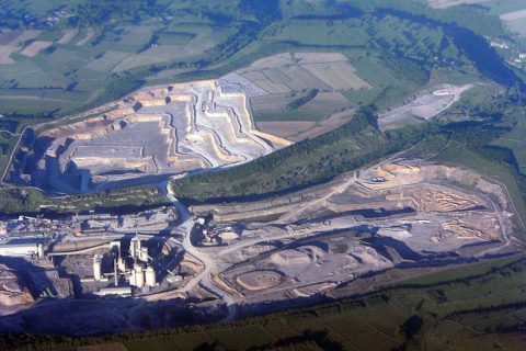 overhead shot of Tunstead Quarry in Derbyshire