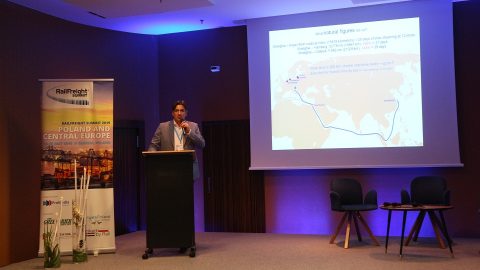 Vadim Shabarov speaks at RailFreight Summit 2019, source: RailFreight Summit