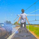 Staged image of trespassing male youth suffering electrocution on the roof of a rail vehicle