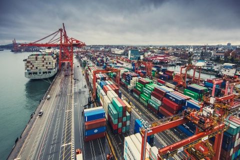 Aerial view of vast container complex at Vancouver - used for illustrative purposes