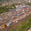 Aerial shot of Coatbridge Freightliner terminal in Scotland