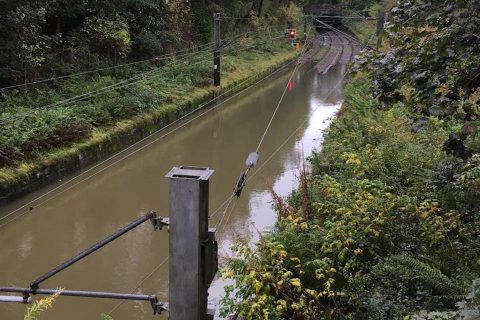 flooded tracks and tunnel mouth at Dalmuir in Scotland