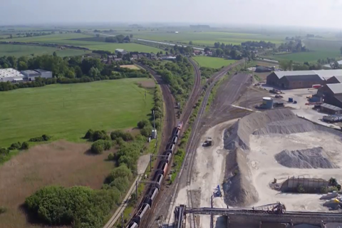 aeriel shot of railway junction at Ely in Cambridgeshire