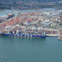 Southampton docks from the air looking inland from the Solent